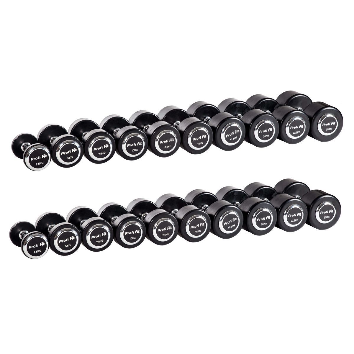 Гантельный ряд PROFESSIONAL (шаг 2,5 кг, 10 пар) PROFI-FIT 2,5-25 кг